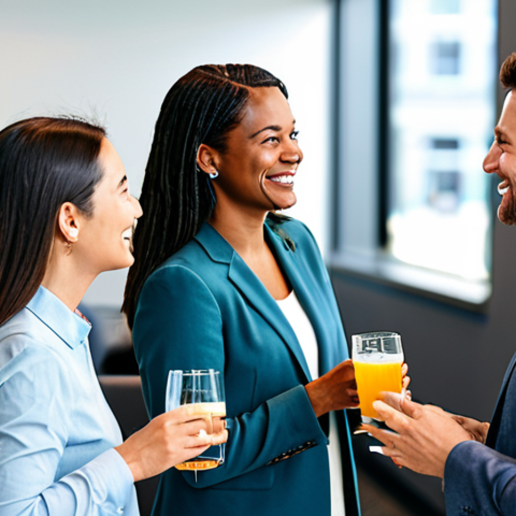 Tenant Networking Event**

"A modern, well-lit office space transformed for a casual networking event. Business professionals, fully clothed in smart casual attire, are conversing and enjoying light refreshments. Focus on creating a friendly and inviting atmosphere. Safe for work, appropriate content, professional setting, perfect anatomy, natural proportions, high resolution."

**