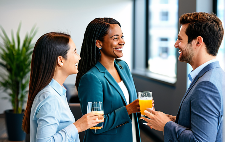 Tenant Networking Event**

"A modern, well-lit office space transformed for a casual networking event. Business professionals, fully clothed in smart casual attire, are conversing and enjoying light refreshments. Focus on creating a friendly and inviting atmosphere. Safe for work, appropriate content, professional setting, perfect anatomy, natural proportions, high resolution."

**