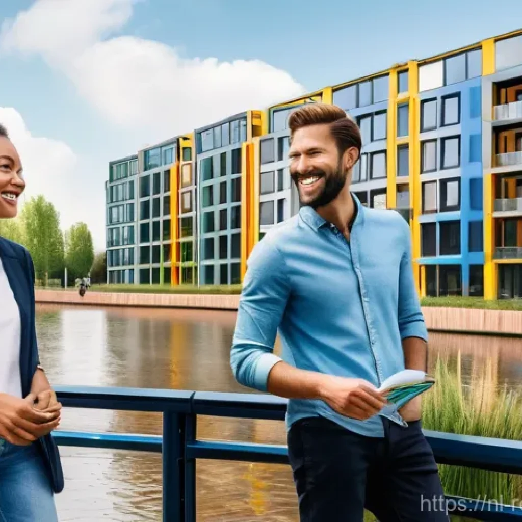 상업용 부동산 투자에 관한 최근 연구 - **Prompt:** A vibrant, optimistic scene in a modern Dutch city. In the foreground, a diverse group o...