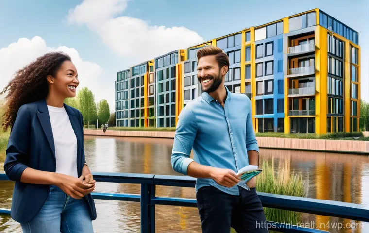 상업용 부동산 투자에 관한 최근 연구 - **Prompt:** A vibrant, optimistic scene in a modern Dutch city. In the foreground, a diverse group o...