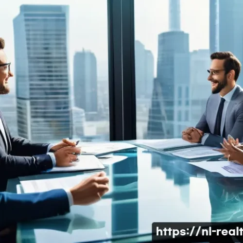 상업용 부동산 시장 예측 - **Prompt 1: "Optimistic Commercial Real Estate Investors Discussing a New Deal"**
    A group of div...