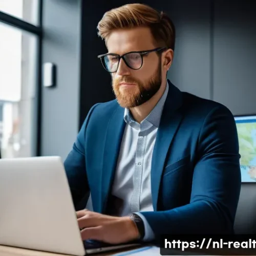 Home 30 상업용 부동산 구매에서의 협상 기술 - A professional real estate investor analyzing detailed market data on a sleek laptop screen in a mod...