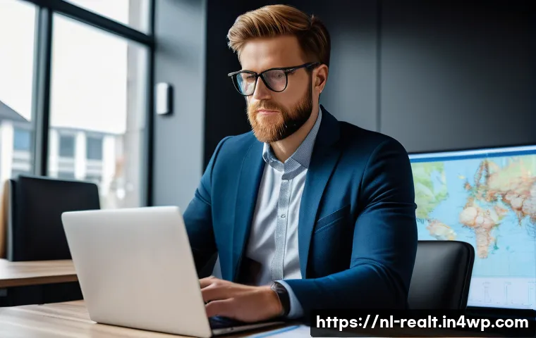 상업용 부동산 구매에서의 협상 기술 - A professional real estate investor analyzing detailed market data on a sleek laptop screen in a mod...