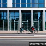 Home 17 상업용 부동산 투자자의 선택 기준 - A modern commercial office building located in Amsterdam’s Zuidas financial district, featuring slee...