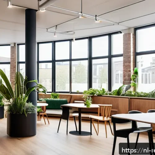 Home 15 상업용 부동산 시장의 기회 - A modern coworking space interior in a renovated Amsterdam office building, featuring modular furnit...